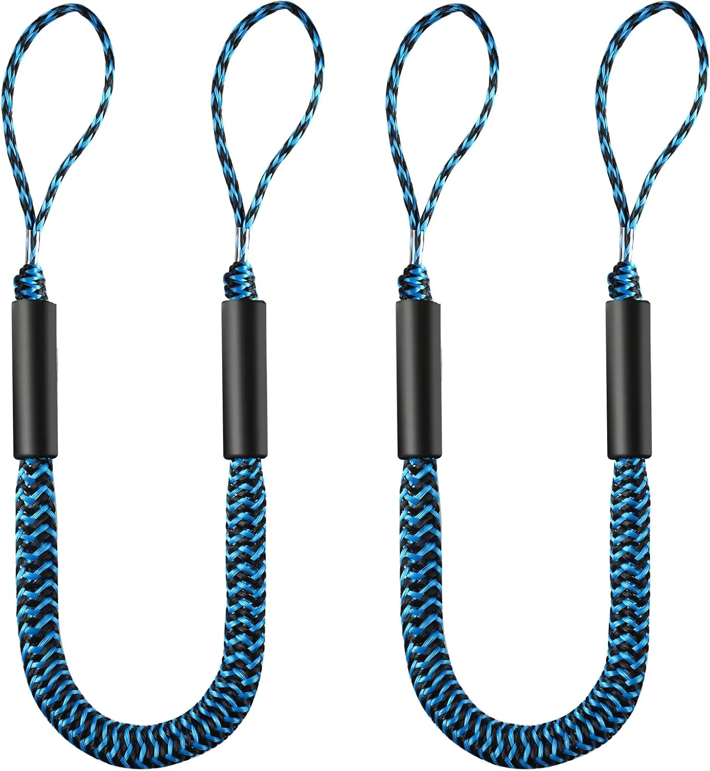 2 Pcs Boat Bungee Dock Lines, 4 Feet Mooring Rope for Docking Stretches to 6 Feet, Mooring Line Boat Accessories Docking Ropes PWC Dock Ties for Boats (Blue and Black)