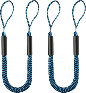 2 Pcs Boat Bungee Dock Lines, 4 Feet Mooring Rope for Docking Stretches to 6 Feet, Mooring Line Boat Accessories Docking Ropes PWC Dock Ties for Boats (Blue and Black)