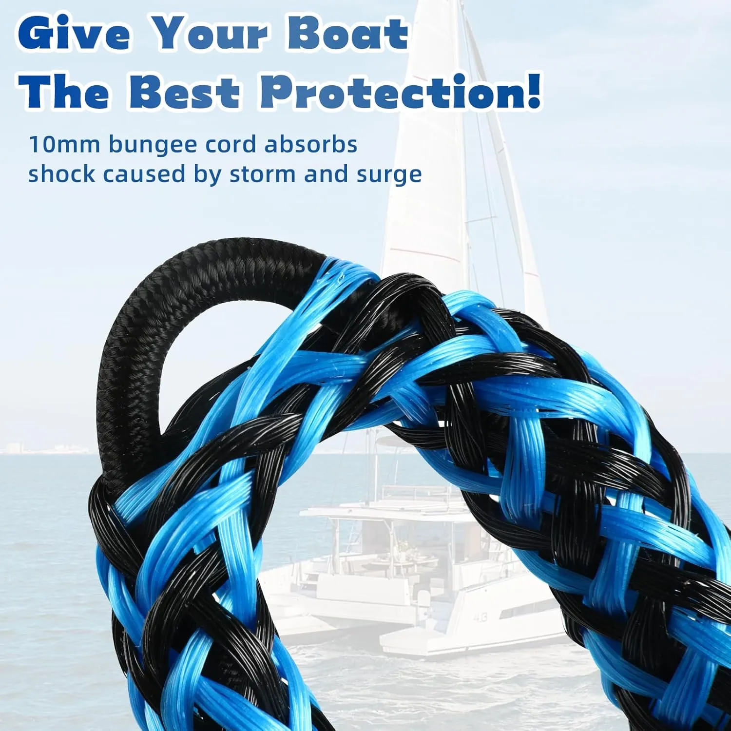 2 Pcs Boat Bungee Dock Lines, 4 Feet Mooring Rope for Docking Stretches to 6 Feet, Mooring Line Boat Accessories Docking Ropes PWC Dock Ties for Boats (Blue and Black)
