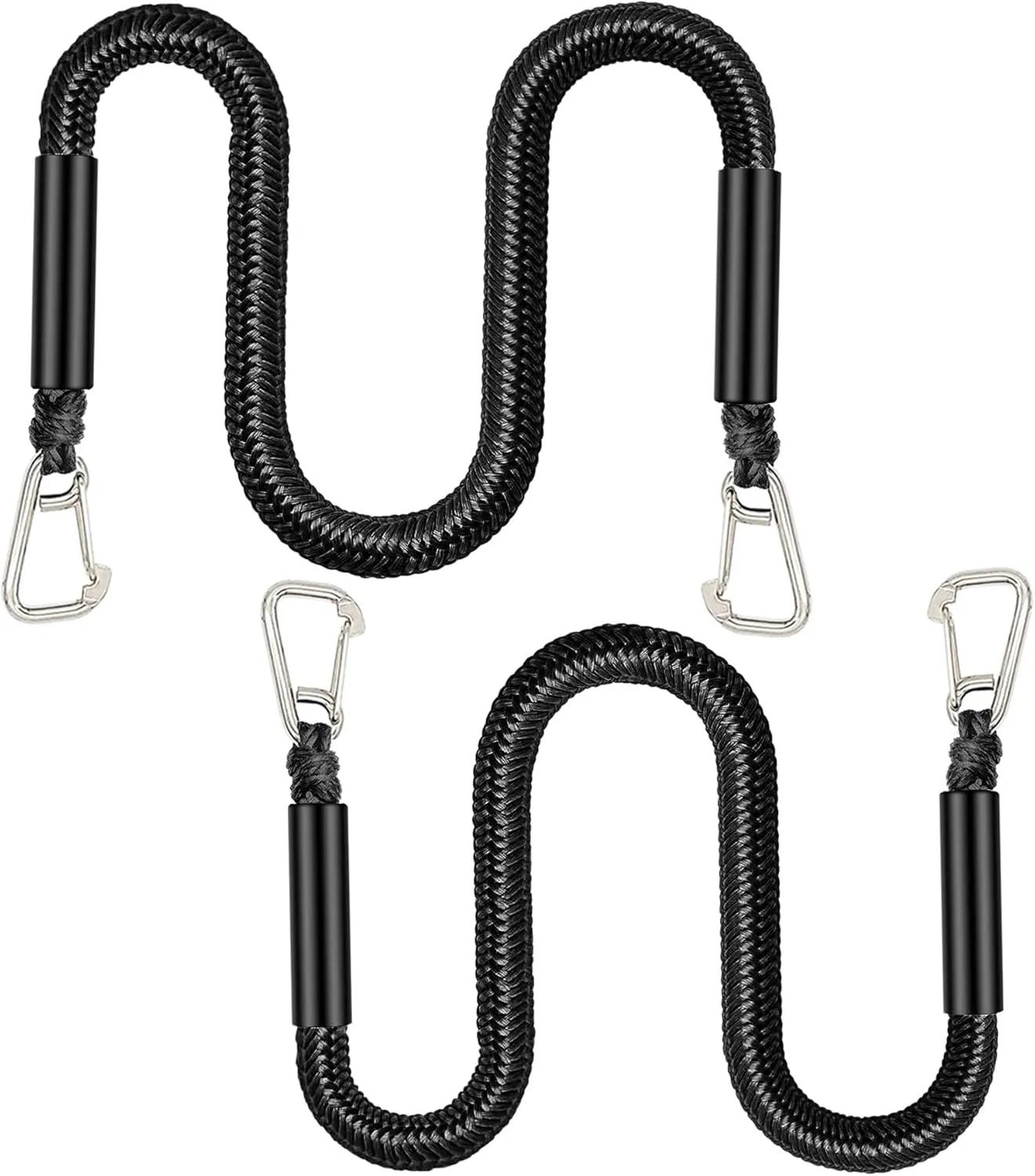 2 Pcs Boat Bungee Dock Lines, 4 Feet Mooring Rope for Docking Stretches to 6 Feet, Mooring Line Boat Accessories Docking Ropes PWC Dock Ties for Boats with 2 Hooks (Black)
