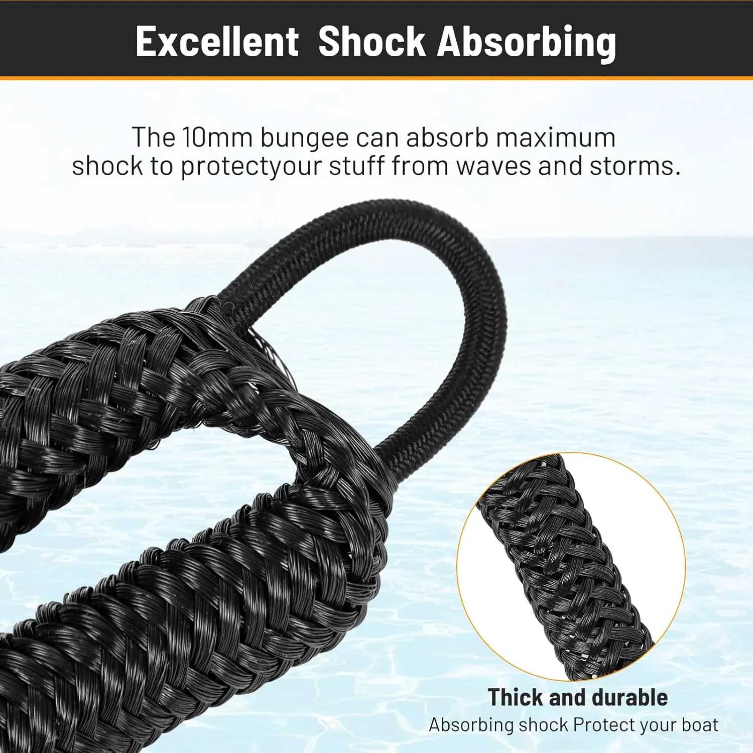 2 Pcs Boat Bungee Dock Lines, 4 Feet Mooring Rope for Docking Stretches to 6 Feet, Mooring Line Boat Accessories Docking Ropes PWC Dock Ties for Boats with 2 Hooks (Black)
