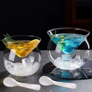 2 PCs Glass Caviar Chiller Server Set with 2 Mother of Pearl Spoons Chiller Serving Dish with Ice Holder for Martini, Cocktail, Ice Cream,Capacity 9.5 Oz