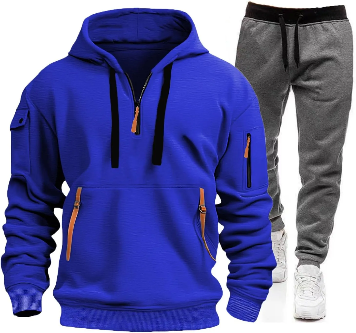 2 Piece Tracksuit Set for Men Athletic Hoodie Jogging Sweatsuits Gym Sports Long Sleeve Pullover Fitness Sweatpants