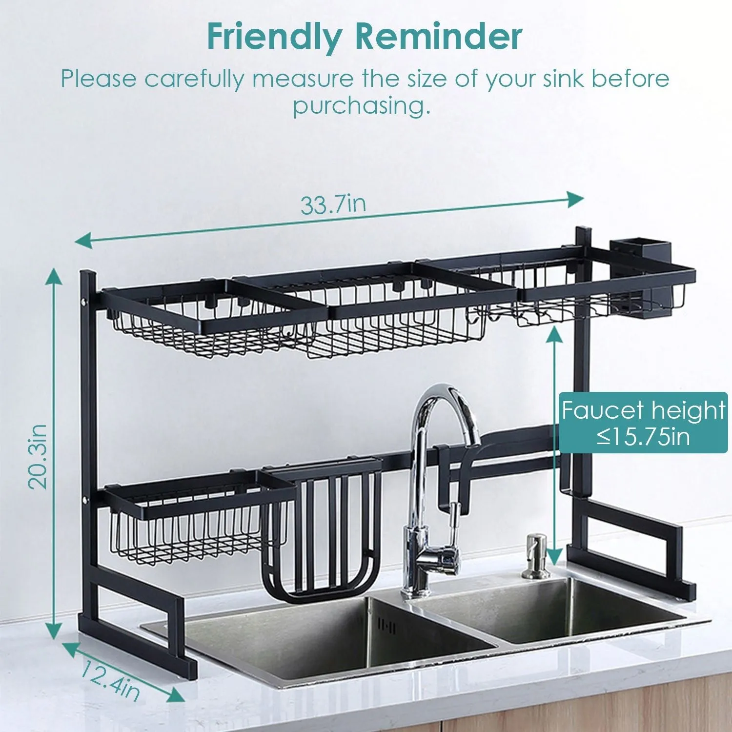 2-Tier Over the Sink Dish Drying Rack Drainer Utensil Organizer Holder Tableware Organizer Large Dish Rack for Kitchen Countertop Stainless Steel 33.7in
