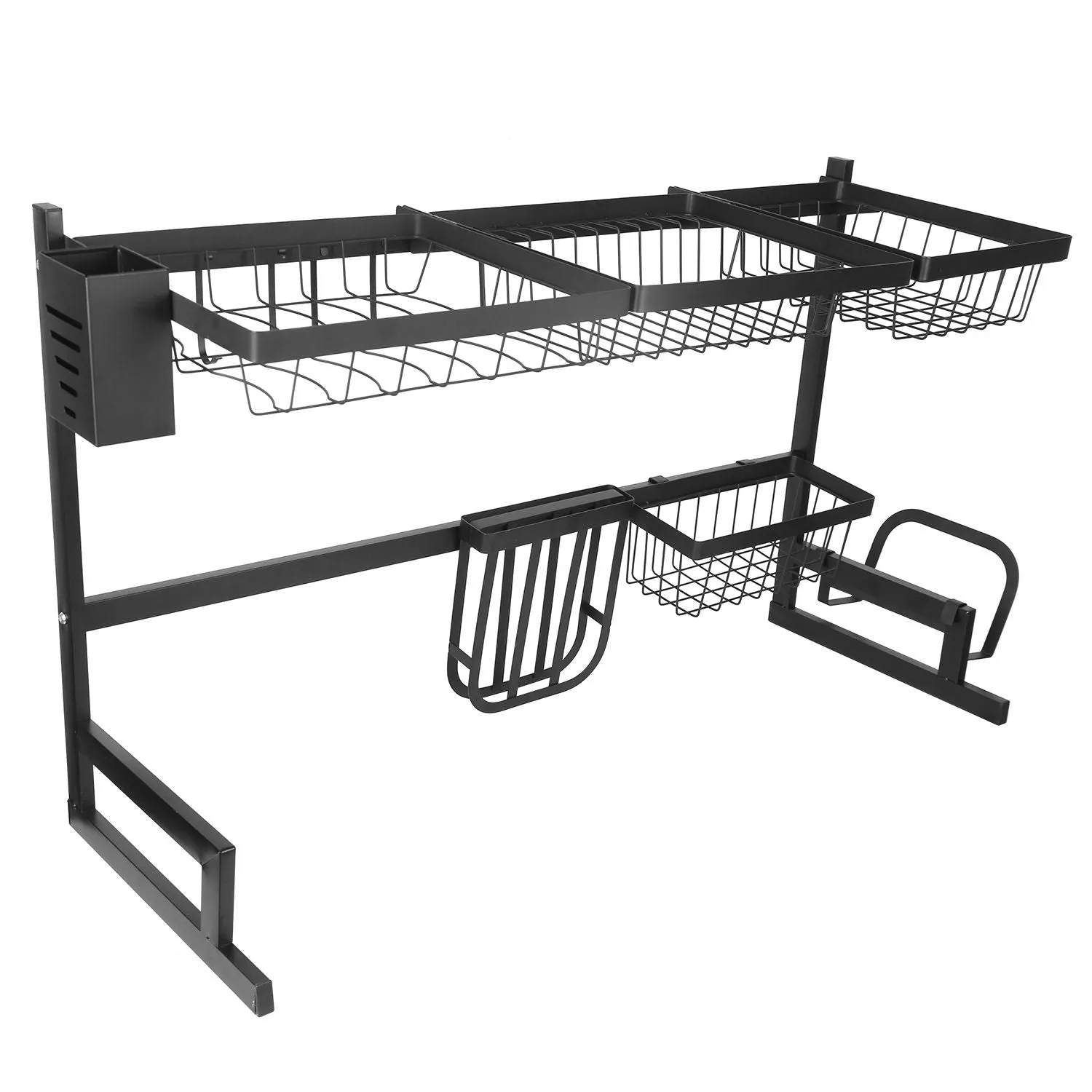 2-Tier Over the Sink Dish Drying Rack Drainer Utensil Organizer Holder Tableware Organizer Large Dish Rack for Kitchen Countertop Stainless Steel 33.7in