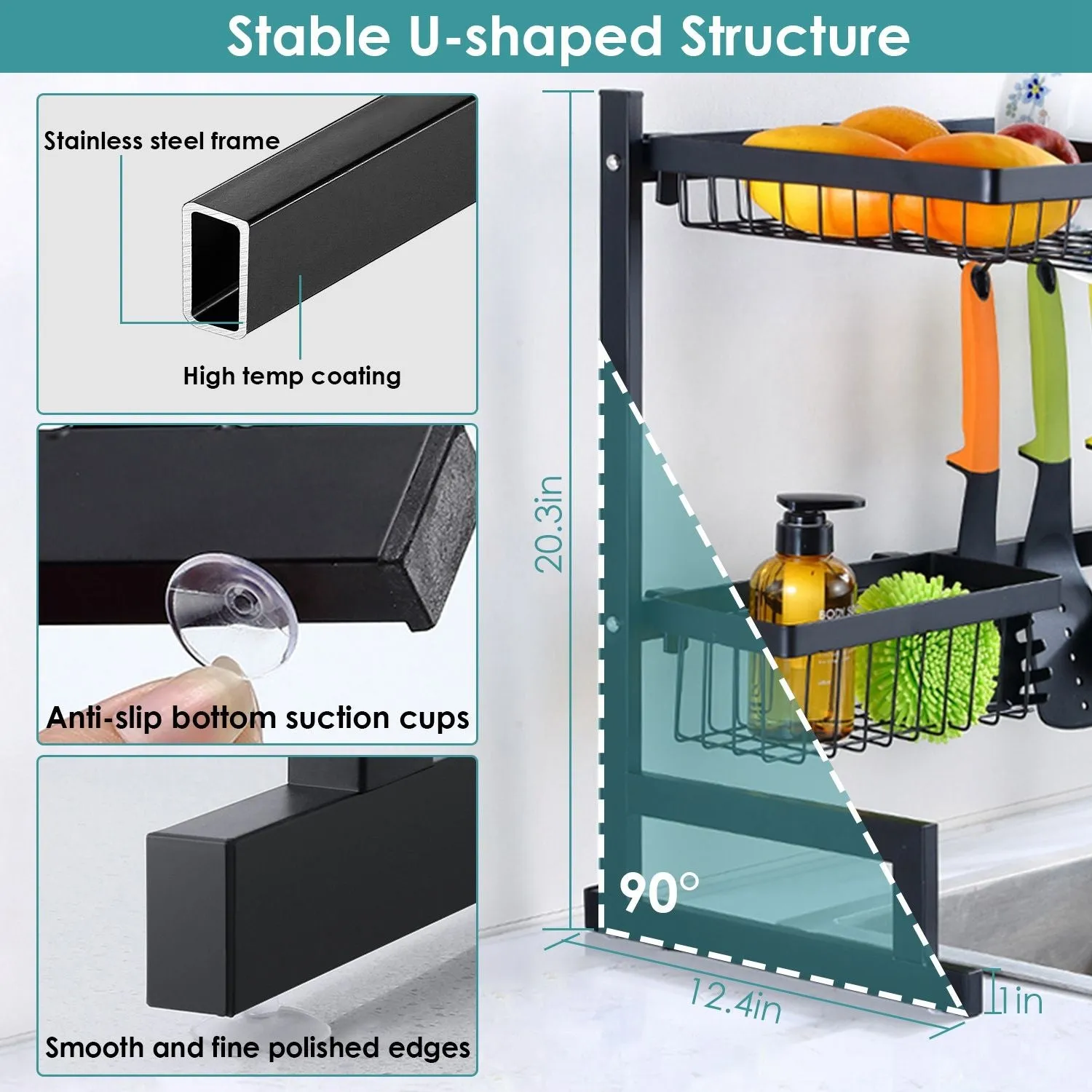 2-Tier Over the Sink Dish Drying Rack Drainer Utensil Organizer Holder Tableware Organizer Large Dish Rack for Kitchen Countertop Stainless Steel 33.7in
