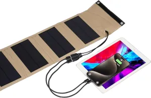 2 USB Ports 10W Solar Charger(5.2V/1.5A,IP65 Wareproof Portable SunPower Solar Panel for Camping, Compatible with Smartphones, Pads and Powerbank (Khaki)