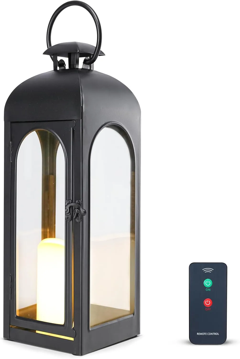 20 Inches Metal and Stainless Steel Glass Decorative Lantern with Electronic Wax Effect - Indoor/Outdoor Decorative Lighting, Handcrafted Aesthetic, Perfect for Home, Parties, and Holiday Decor