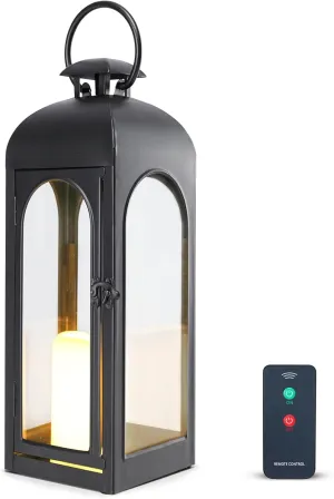 20 Inches Metal and Stainless Steel Glass Decorative Lantern with Electronic Wax Effect - Indoor/Outdoor Decorative Lighting, Handcrafted Aesthetic, Perfect for Home, Parties, and Holiday Decor