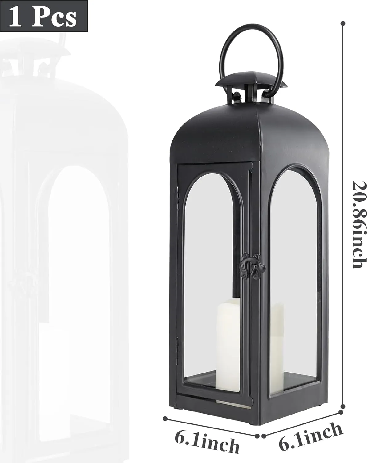 20 Inches Metal and Stainless Steel Glass Decorative Lantern with Electronic Wax Effect - Indoor/Outdoor Decorative Lighting, Handcrafted Aesthetic, Perfect for Home, Parties, and Holiday Decor