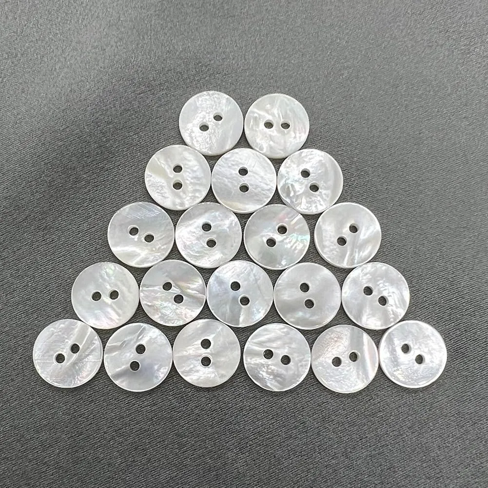 20 Pieces Genuine White Mother of Pearl Buttons for Shirts Dresses Polo DIY Craft (Diameter 11.5MM) MOP 2 Holes Buttons