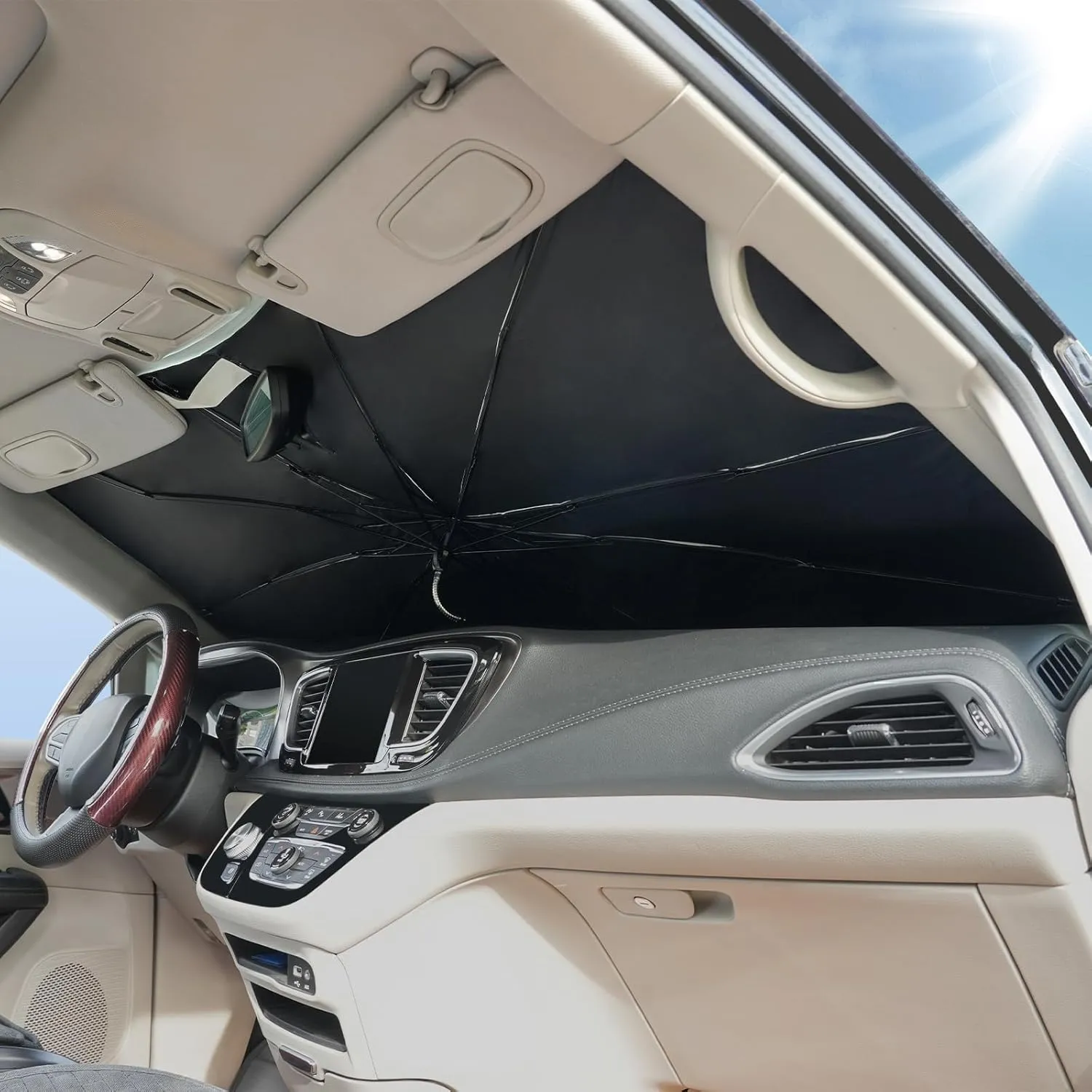 2017-2025 Upgraded for Chrysler Pacifica Sunshade, Portable Foldable Sunshade Accessories, [Nano Ice Crystals Coating] UV Protection, Keeps Interior Cool (for Chrysler Pacifica 2017-2025)