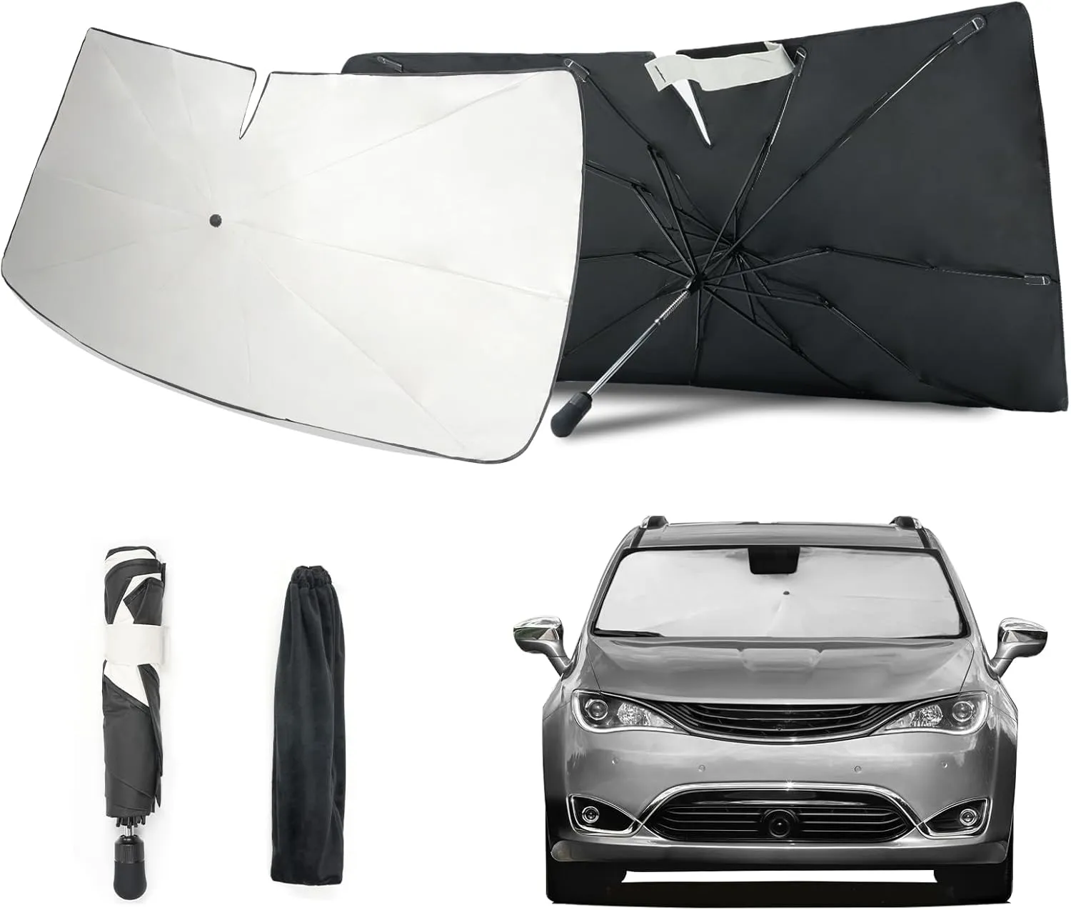 2017-2025 Upgraded for Chrysler Pacifica Sunshade, Portable Foldable Sunshade Accessories, [Nano Ice Crystals Coating] UV Protection, Keeps Interior Cool (for Chrysler Pacifica 2017-2025)