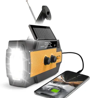 2024 Emergency Crank Radio，4000mAh-Solar Hand Crank Portable AM/FM/NOAA Weather Radio with 1W Flashlight & Motion Sensor Reading Lamp，Cell Phone Charger,SOS Alarm for Home and Emergency(Orange)