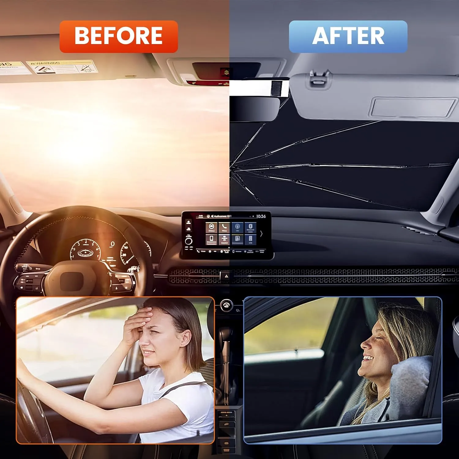 [2025 Upgrade] Rilsen Windshield Sun Shade Umbrella for Nissan Murano 2015-2024 2025 Front Car Window Shades Double Thickened Foldable Sunshades Keep Cool and Protect Interior