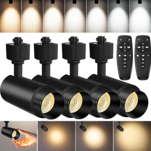 【2025 Upgraded】10-Color Zoomable 25W LED Track Lighting Heads H Type Track Light Heads Remote Control Dimmable Bright Ceiling Spotlight, 2700K/3000K/4000K/5000K/6500K, 15°-60° 2200lm Black 4 Pack