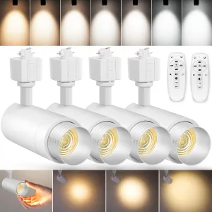 【2025 Upgraded】10-Color Zoomable 25W LED Track Lighting Heads H Type Track Light Heads with Remote Dimmable Bright Ceiling Spotlight, 2700K/3000K/4000K/5000K/6500K, CRI90 15°-60° 2200lm White 4 Pack