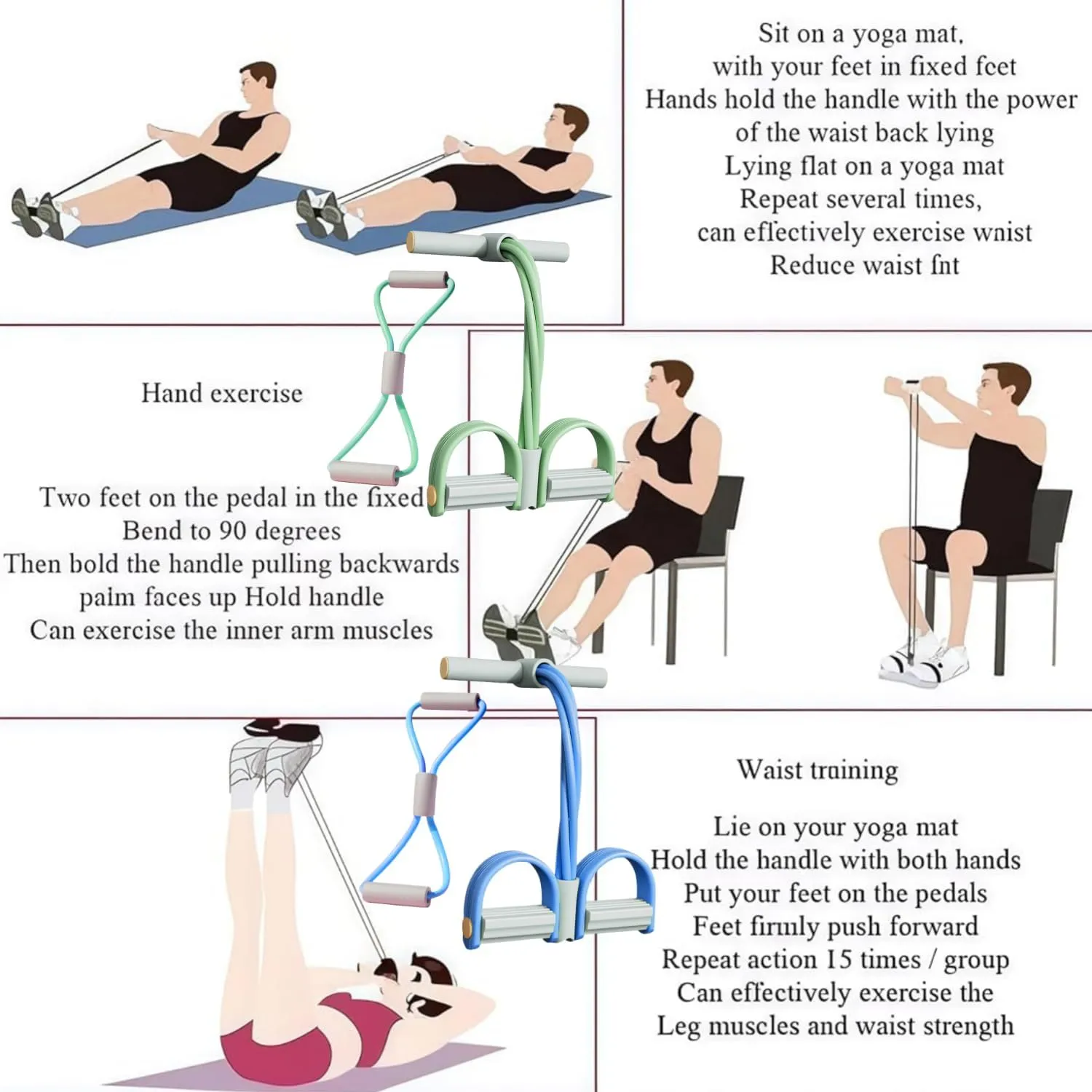 21 Fitness Resistance Bands-4 Tube Pedal Ankle Puller, 2025 Upgrade Pedal Ankle Puller Resistance Bands, Workout Equipment for Abdomen/Waist/Arm/Leg Stretching Slimming Training