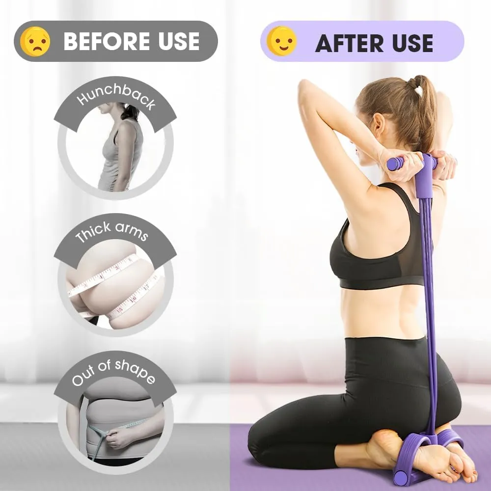 21 Fitness Resistance Bands-4 Tube Pedal Ankle Puller, Pedal Resistance Band with Handle, Multifunction Tension Rope for Abdomen/Waist/Arm/Leg Stretching Slimming Training