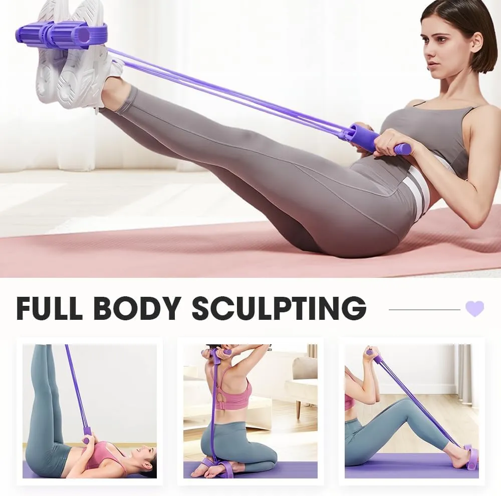 21 Fitness Resistance Bands-4 Tube Pedal Ankle Puller, Pedal Resistance Band with Handle, Multifunction Tension Rope for Abdomen/Waist/Arm/Leg Stretching Slimming Training