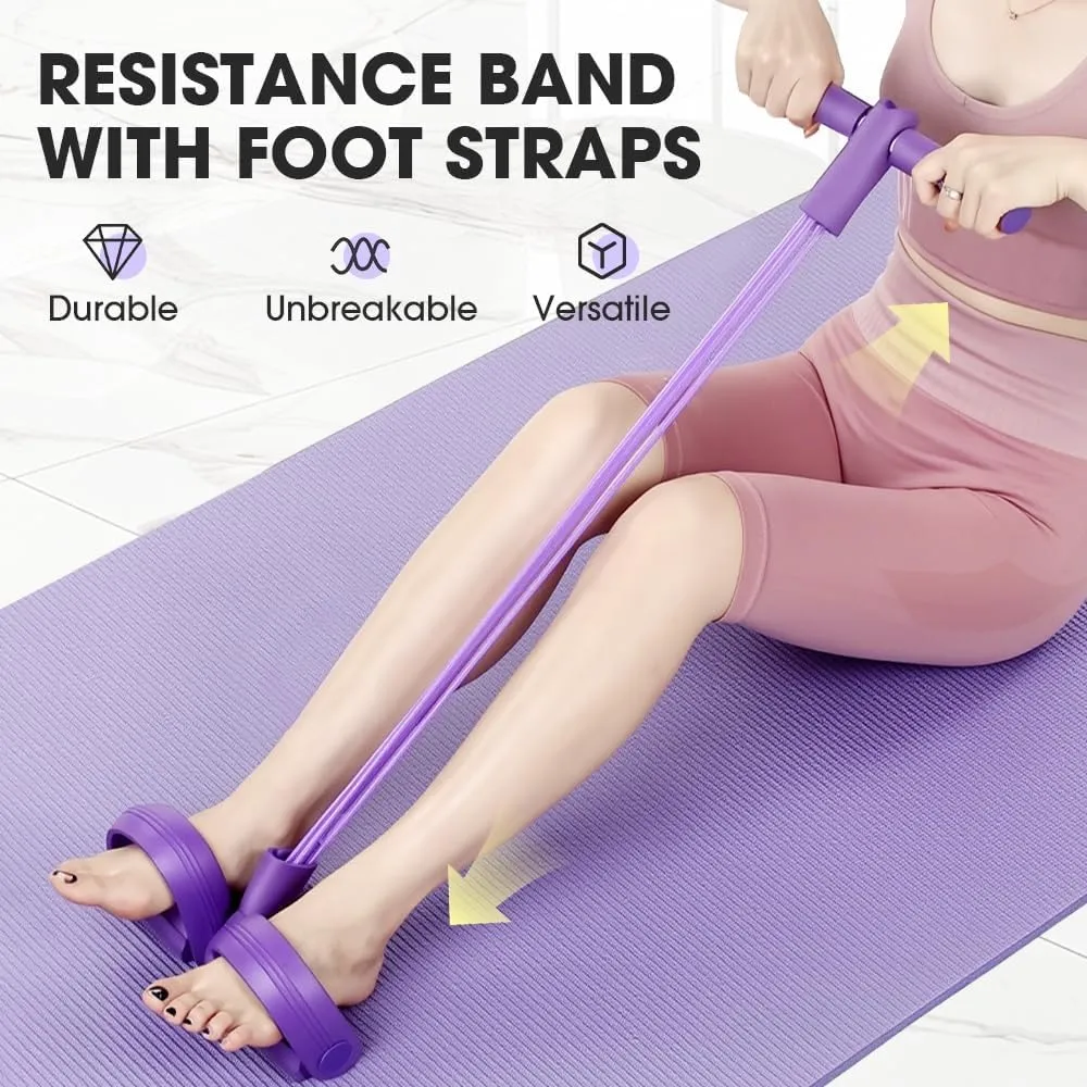 21 Fitness Resistance Bands-4 Tube Pedal Ankle Puller, Pedal Resistance Band with Handle, Multifunction Tension Rope for Abdomen/Waist/Arm/Leg Stretching Slimming Training