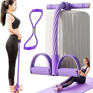 21 Fitness Resistance Bands-4 Tube Pedal Ankle Puller, Pedal Resistance Band with Handle, Multifunction Tension Rope for Abdomen/Waist/Arm/Leg Stretching Slimming Training