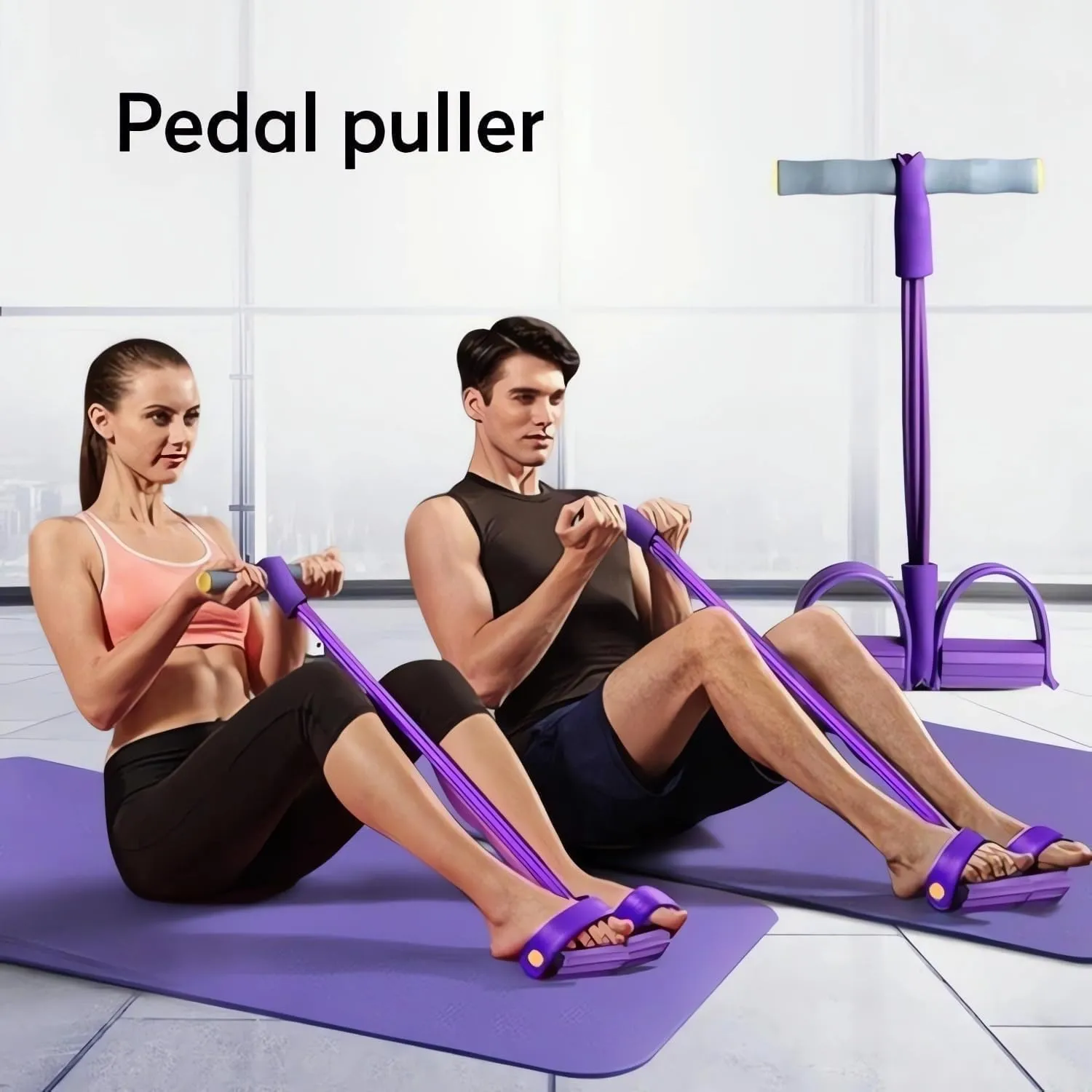 21 Fitness Resistance Bands-4 Tube Pedal Ankle Puller, Sit Up Exercise Equipment, Ab Training Auxiliary Device with Bands, Glute Workout Equipment for Women Men