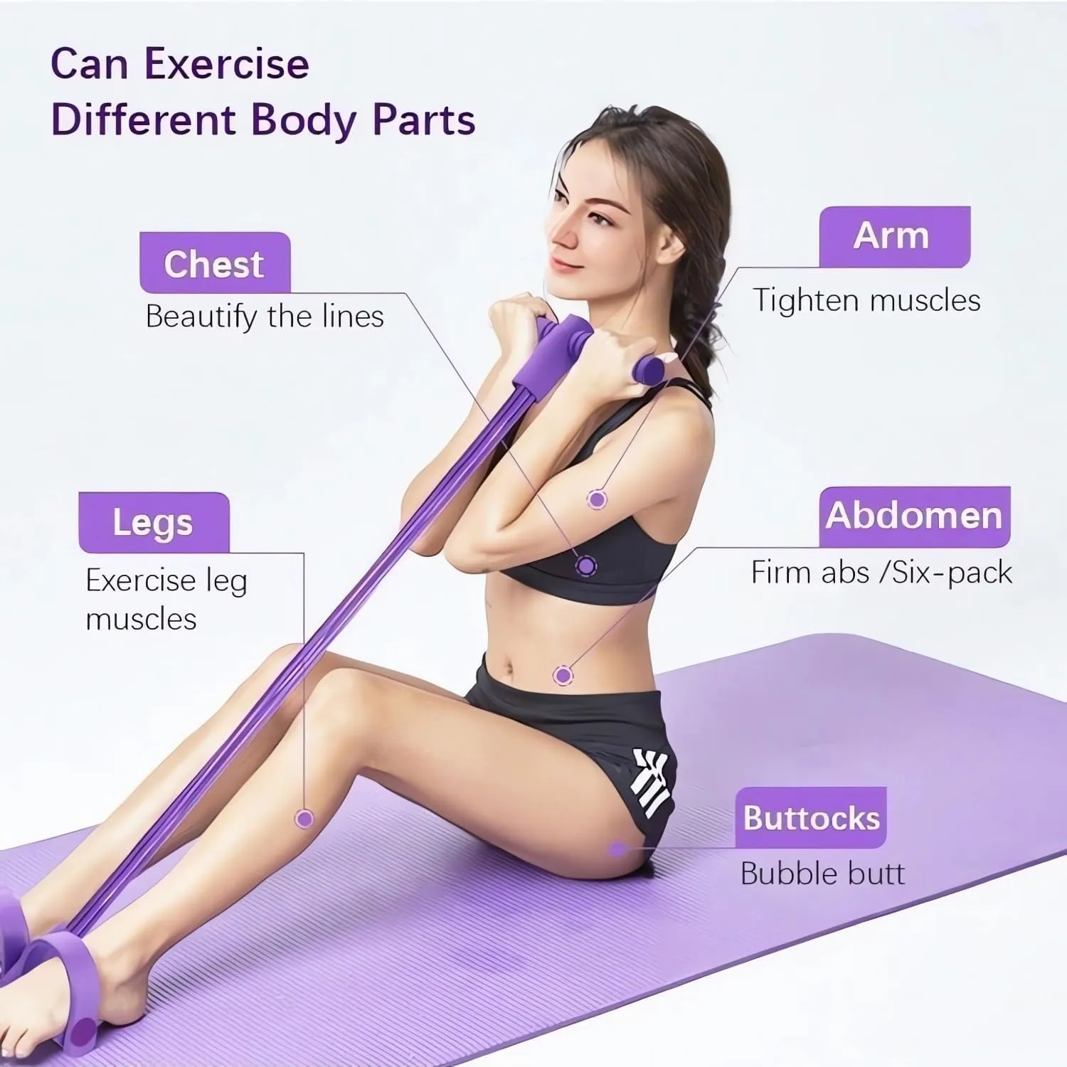 21 Fitness Resistance Bands-4 Tube Pedal Ankle Puller, Sit Up Exercise Equipment, Ab Training Auxiliary Device with Bands, Glute Workout Equipment for Women Men