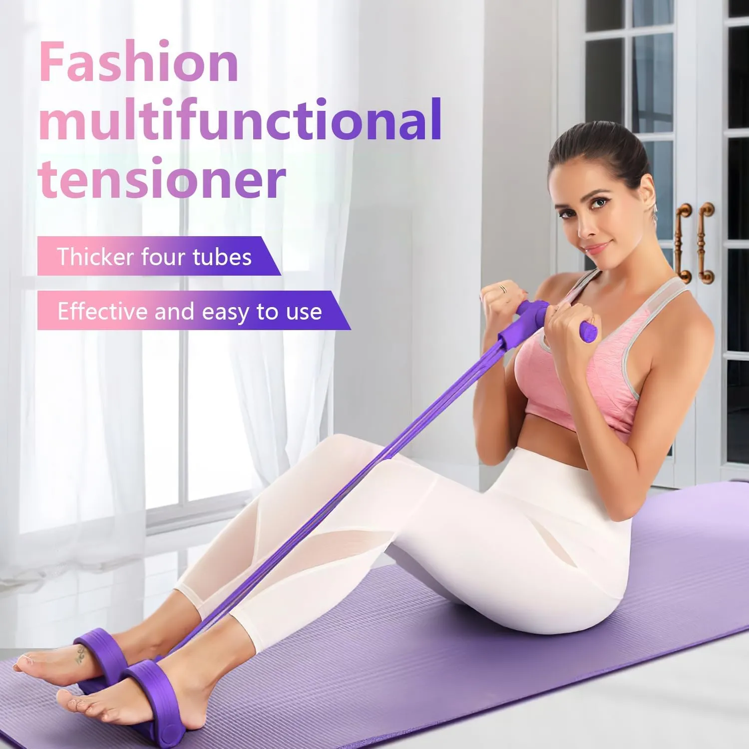 21 Fitness Resistance Bands-4 Tube Pedal Ankle Puller,2025 Upgrade Stretch Bands for Exercise,AB Training Auxiliary Device,Pedal Resistance Band with Handle for Women Men