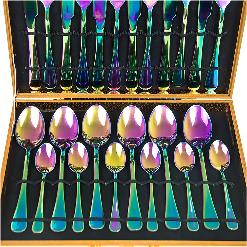 24pcs Stainless Steel Cutlery Set Rainbow Fork Knife Spoon Family Tea Cafe Dinner