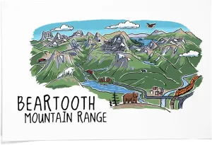 24x36 Inch Giclee Print, Beartooth Mountain Range, Montana, Line Drawing