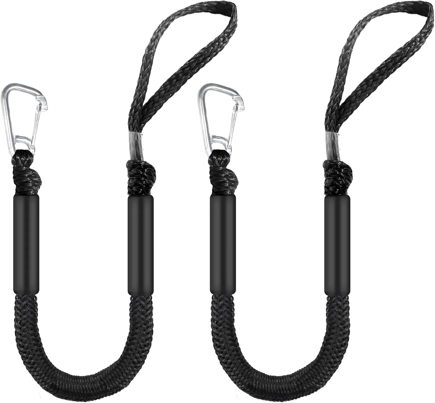 2.5ft Black Bungee Dock Line with Stainless Steel Hook - Heavy-Duty No-Knot Mooring Rope for Jet Ski, Kayak, PWC (Stretches to 3.5ft), Pack of 2