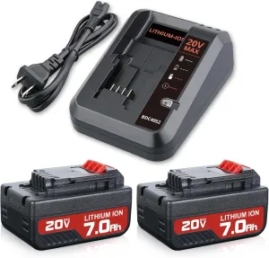 2Pack 7.0Ah Battery Replacement for Porter Cable 20V Battery   PCC692L Charger Replacement, Compatible with PCC685L PCC680L PCC682L PCC685LP for 20-Volt Lithium-ion Battery