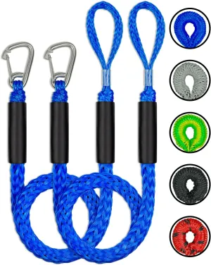 2PCS 4 Feet Bungee Boat Dock Lines with 316 Stainless Steel Clip Mooring Ropes Boat Accessories Docking Line for Boats, Fender, Pontoon,Power Boat (Blue, 4 Feet)