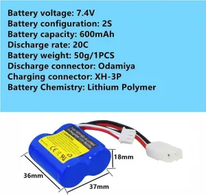 2PCS 7.4V 600mah Lithium Battery with Mini Odamiya Connector with 2in1 Square Charger for UDI001 UDI008 UDI020 Charging High-Speed Water-Cooled Remote Control Speed Boat