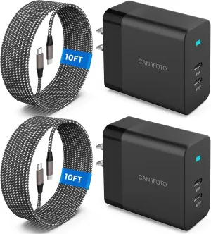 2Port 45W Super Fast Charger Type C, 2Pack 45W USB-C Charger Android Phone Charger Fast Charging for Samsung Galaxy S24 Ultra/S24 /S24/S23 Ultra/S23 /S22/S20/Note10 /Tab S9 with 2X 10ft Type C Cord