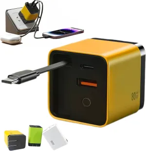 3 in 1 80 Watt Charger,Tobre Torbe 3 in 1 Gan Charger 80 Watt, Scalable 80w Max Fast Charger Module with Type-c Cable and 2 USB Ports (Yellow)