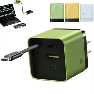 3 in 1 Charger,scalable 80w max Fast Charger Module with Type-c Cable and 2 USB Ports,80 watt All in one Retractable Phone Charger for iPhone, Mobile Phones and Laptops (Green)