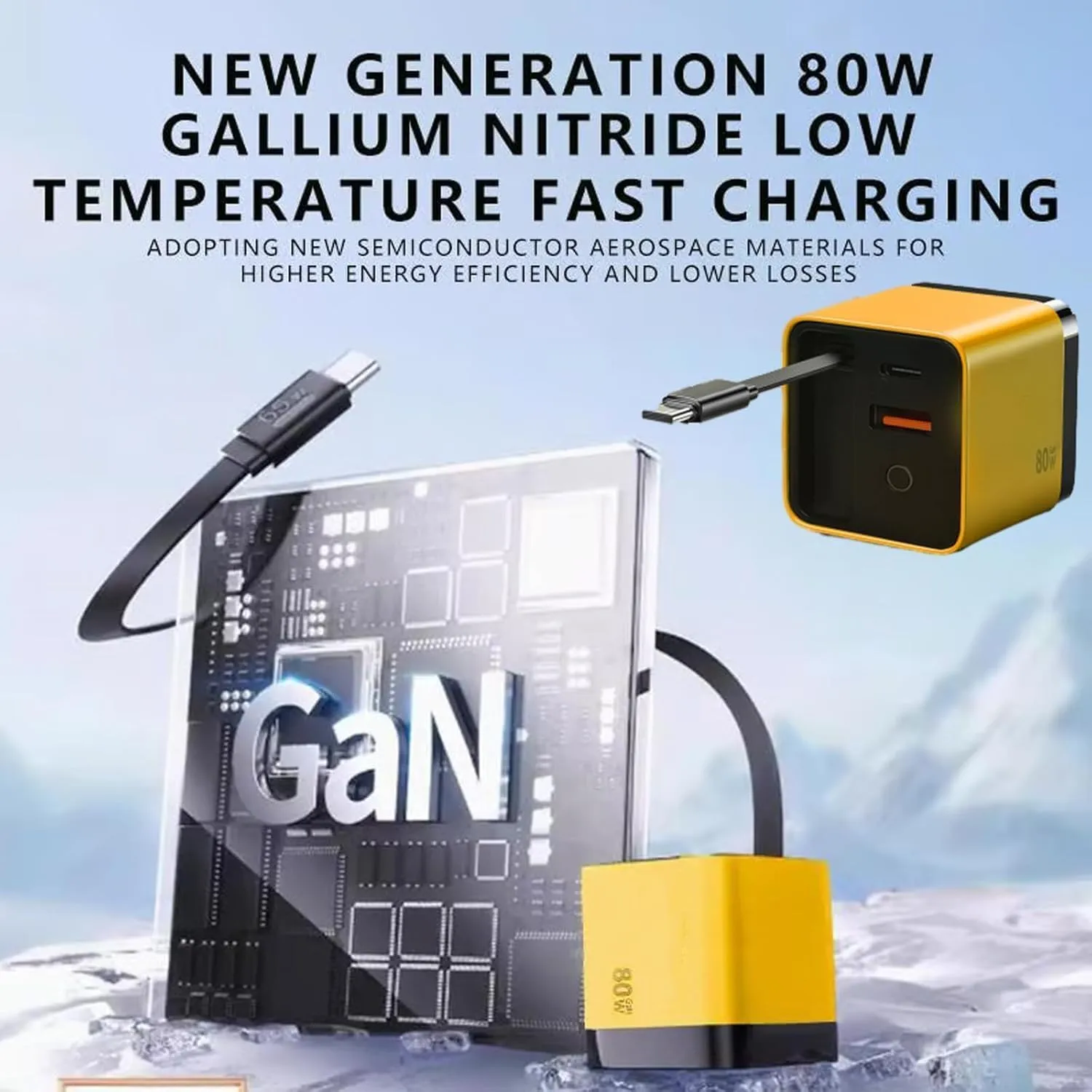 3 in 1 Gan Charger, 80 Watt Charger, Scalable 80w Max Fast Charger Module with Type-C Cable and 2 USB Ports, Built-in 80cm Retractable Long Data Cable for iPhone, Phone and Laptops (Green)