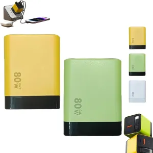 3 in 1 Gan Charger, Retractable 80w Max, 80w Charger Retractable Cable, Scalable 80wMax Fast Chargers Module with Type-C Cable and 2 USB Ports, Retractables Phone Chargers Wall Plug (Yellow Green)