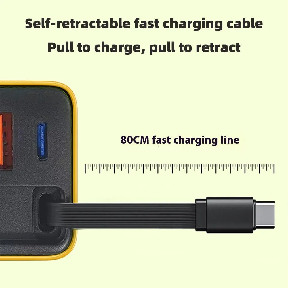 3 in 1 Gan Charger, Retractable 80w Max, 80w Charger Retractable Cable, Scalable 80wMax Fast Chargers Module with Type-C Cable and 2 USB Ports, Retractables Phone Chargers Wall Plug (Yellow Green)