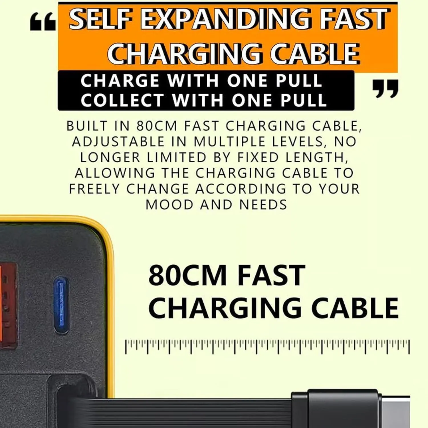 3 in 1 Gan Charger, Retractable 80w Max, with Type C Cable and 2 USB Ports, Retractable 80 Watt All in One Chargers for iPhone, Phone and Laptops (Green White)