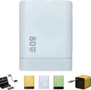 3 in 1 GaN Charger, Retractable Phone Charger Wall Plug, Scalable 80w Max Fast Charger Module with Type C Cable and 2 USB Ports, 80 Watt All in One Charger, Folding Charging for Smartphones, Laptops(W