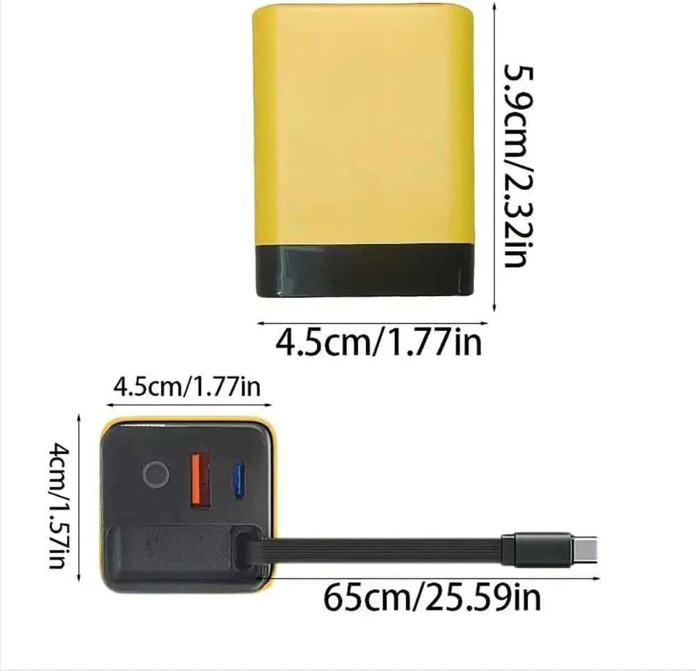 3 in 1 GaN Charger, Retractable Phone Charger Wall Plug with Scalable 80w Max Fast Charging Module, with Type-C Cable and 2 USB Ports, for iPhone, Phone, Laptops (2 Pcs)