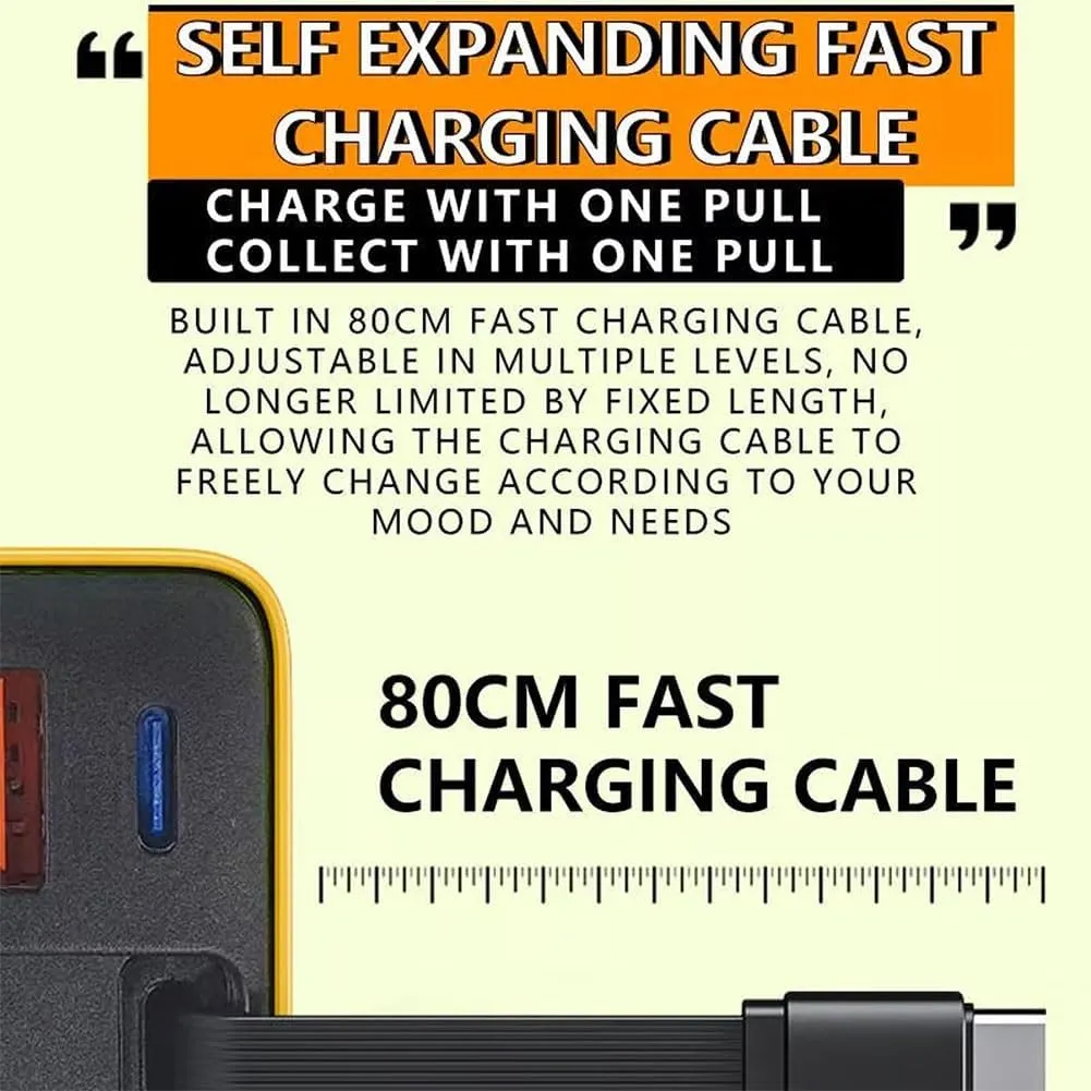 3 in 1 GaN Charger, Scalable 80w Max Fast Charger Module with Type-C Cable and 2 USB Ports, Retractable Phone Charger Wall Plug with Fast Charging Cable, for iPhone, Phone, Laptops(2pcs-e)