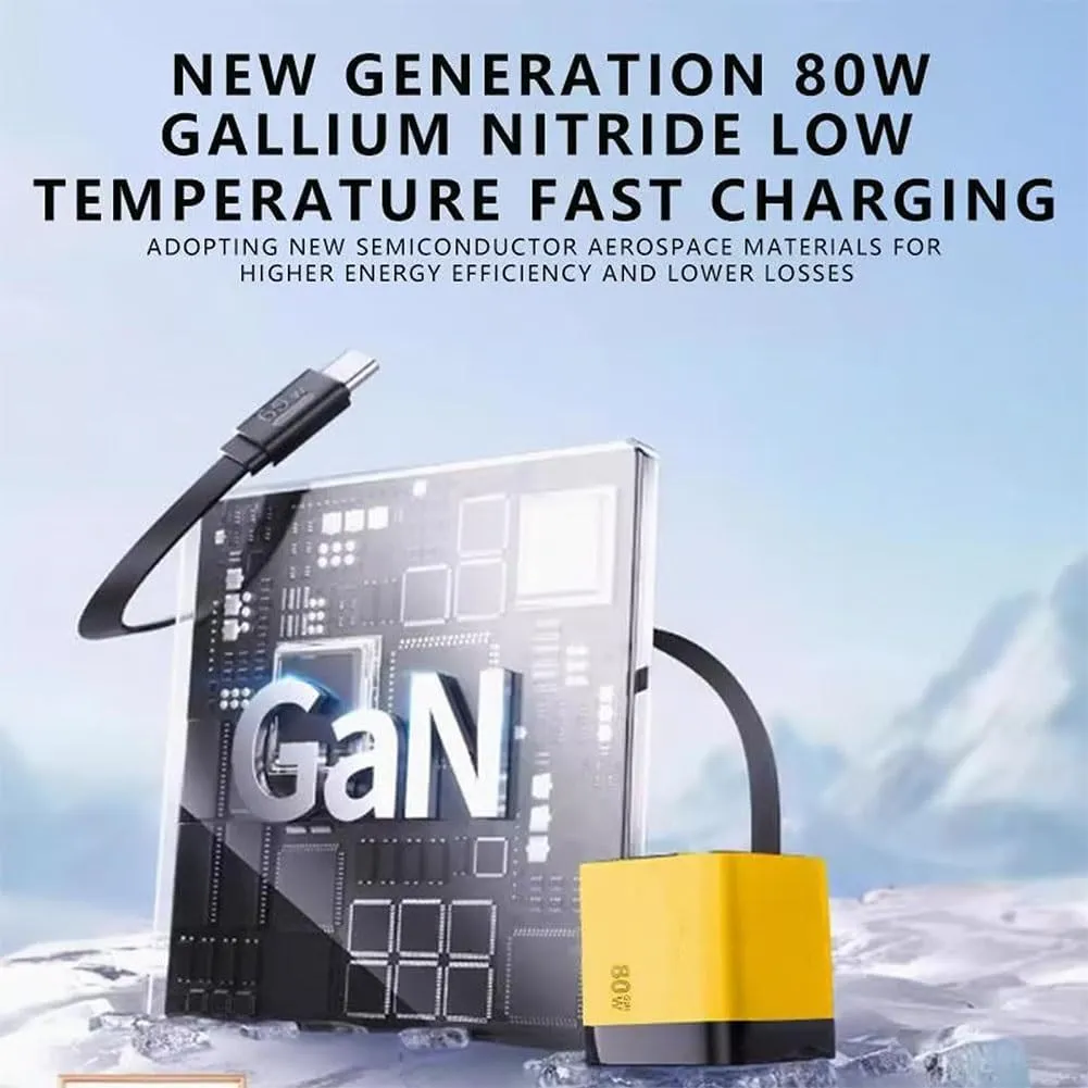 3 in 1 GaN Charger, Scalable 80w Max Fast Charger Module with Type-C Cable and 2 USB Ports, Retractable Phone Charger Wall Plug with Fast Charging Cable, for iPhone, Phone, Laptops(2pcs-e)