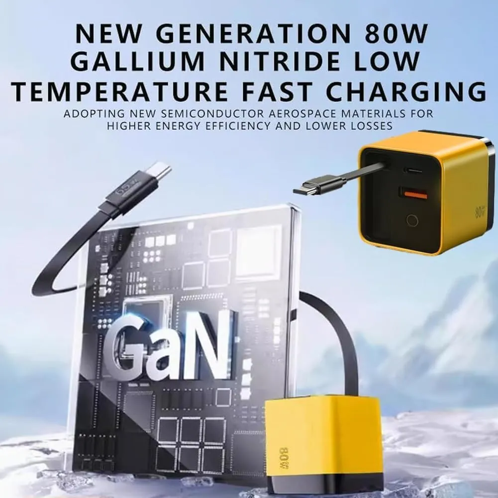 3 in 1 Gan Chargers,Scalable 80w Max Fast Charger Module with Type-C Cable and 2 USB Ports, Retractable Phone Charger Wall Plug for iPhone, Phone and Laptops with Fast Charging Cable(2CPS Green)