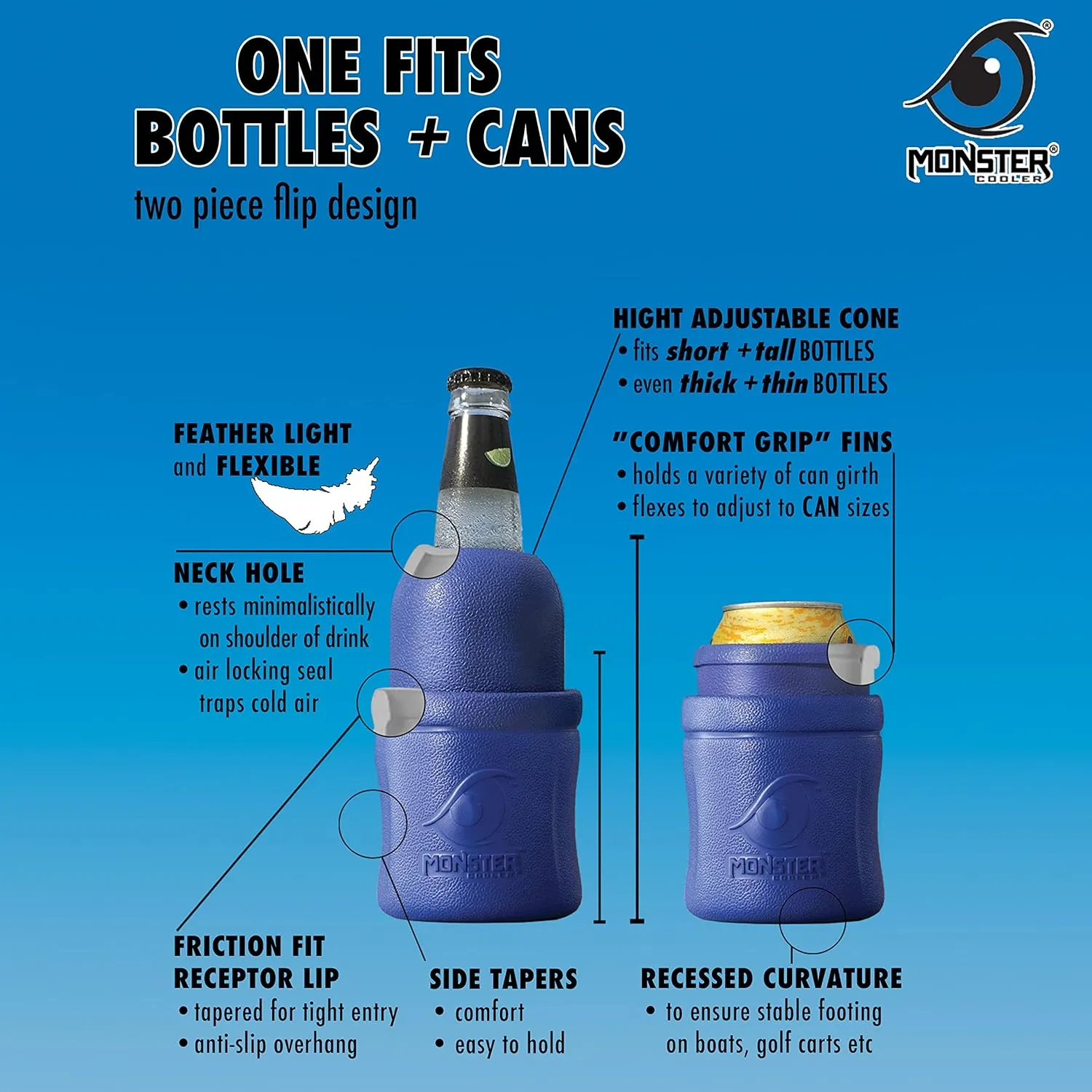 3-in-1 ONLY Lightweight and adjustable Can/Bottle Cooler | Indestructible | Fits odd Bottle Shapes and Sizes | for ice cold Hard Seltzer, Beer, Soda (Conch Shell- Pink, Single)