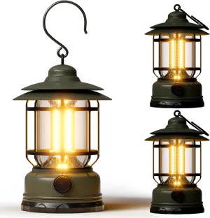 3 Pack Portable LED Camping Lanterns 1500 LM Step-Less Dimming, Lightweight Retro Battery Powered USB Rechargeable Flashlight Survival Kits Indoor Outdoor Home Camping Emergency Outages Hiking Light
