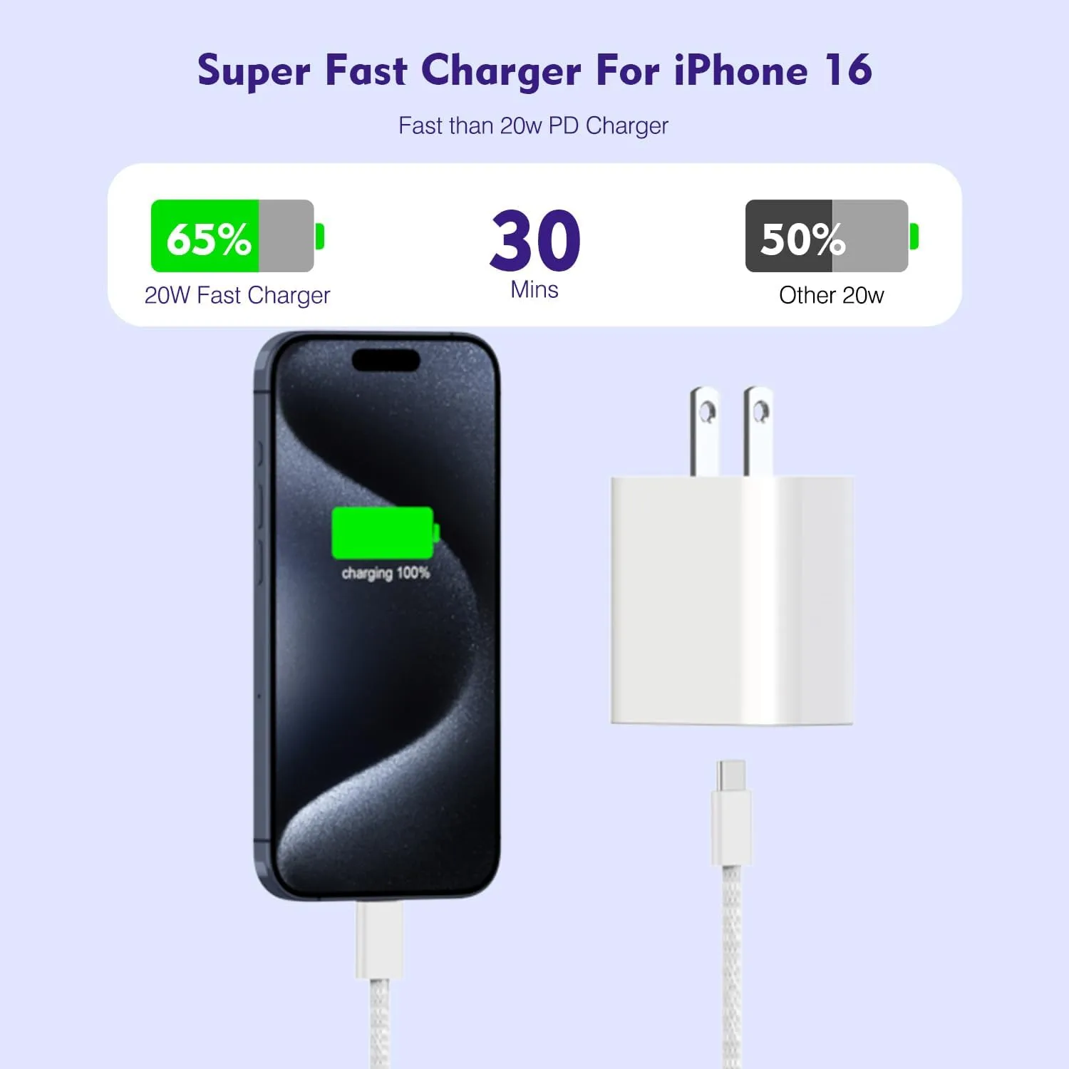 [3 Pack]Long 10FT iPhone 16 15 Charger 20W Fast Wall Charger Block,10Foot USB C to C Braided Woven Cable Fast Charging for iPhone 16/16 Pro/16 Pro Max/16 Plus/iPhone 15/15 Pro/15 Pro Max/iPad 12.9 Pro